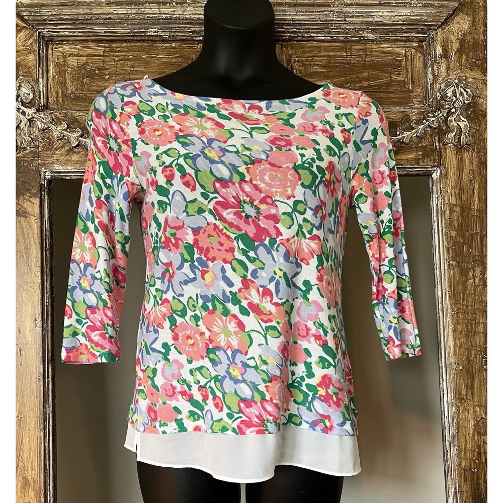 Talbots‎ Floral Sweater With Sheer Bottom Size Small